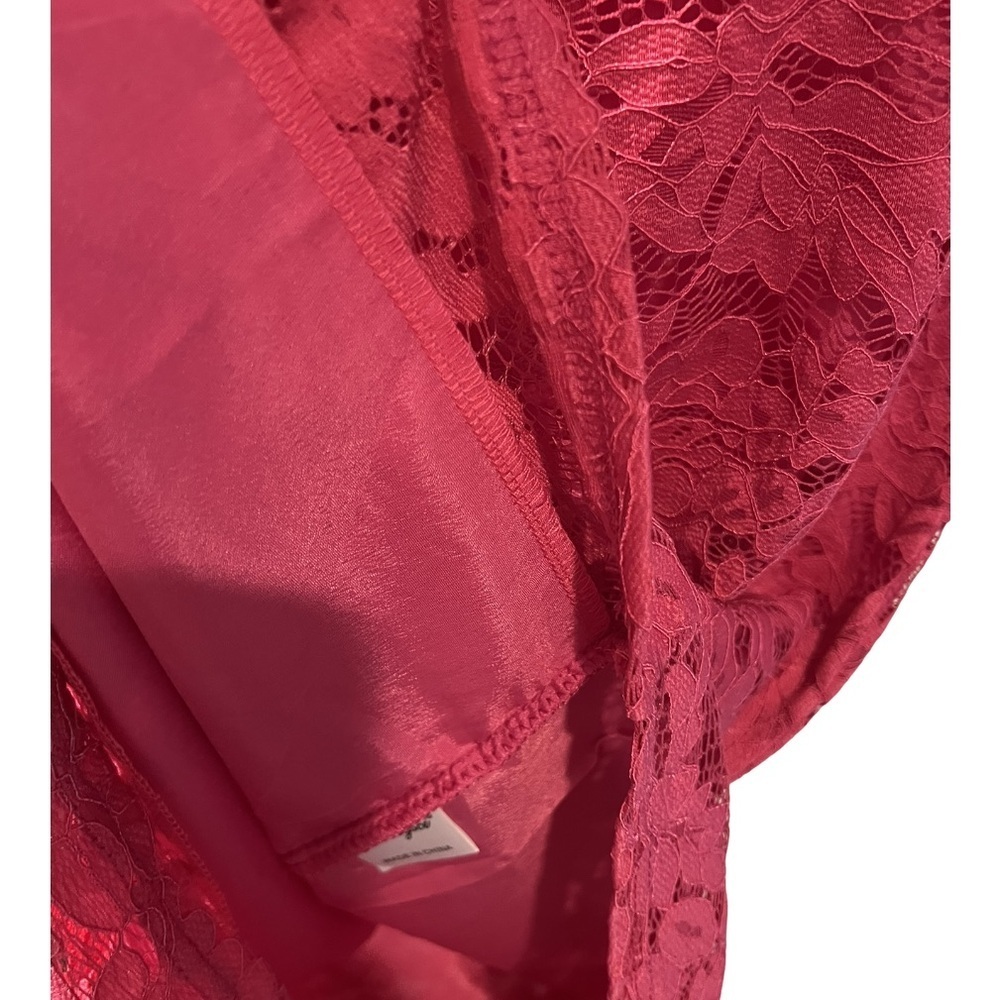 Belongsei Hot Pink Floral Lace 3/4 flare sleeves V neck dress NWOT - Picture 6 of 6